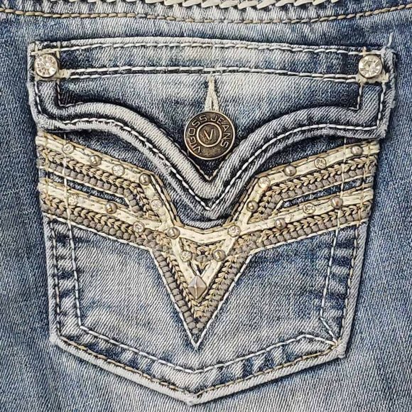 Vigoss Womens Capri Jeans Blue Stretch Pockets Embroidered Medium Wash Denim 7 - Picture 4 of 12